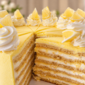 Tort Medovik cu foi cu miere și creme de lămâie, decorat cu frișcă și felii de lămâie